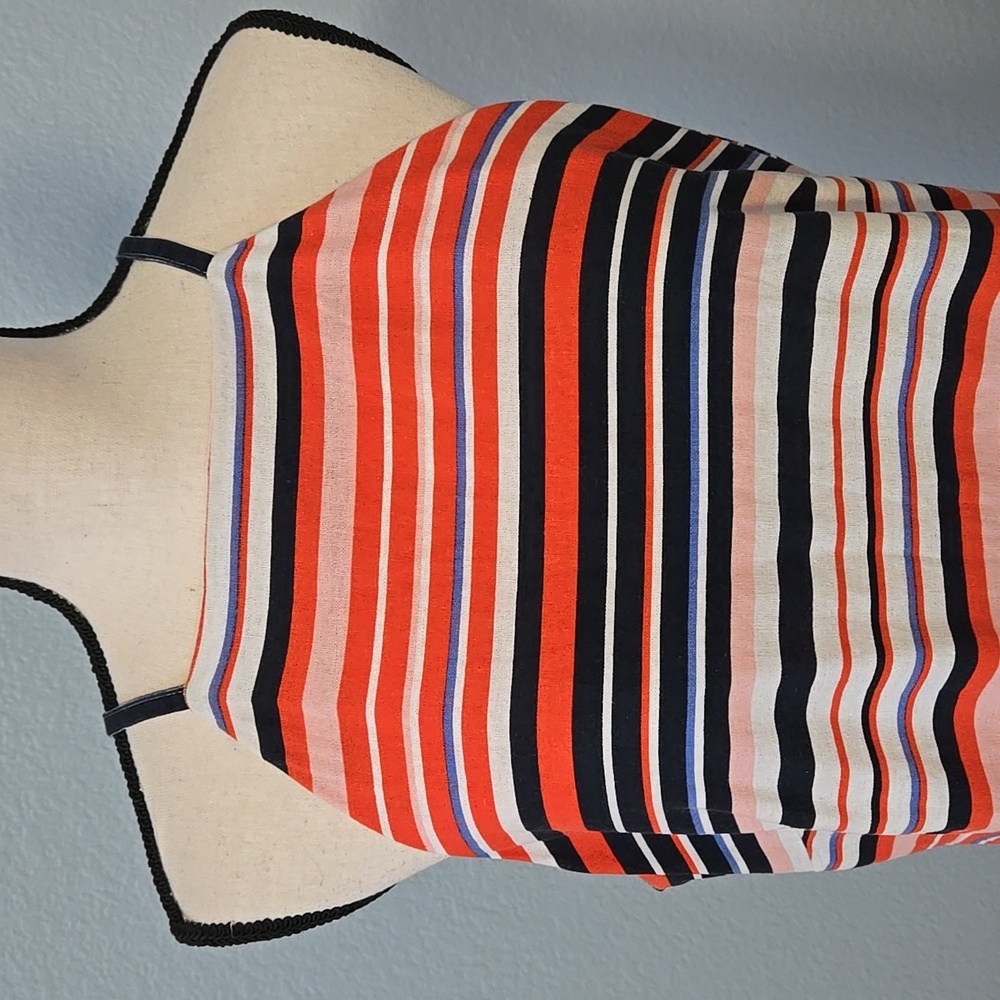 TOMMY HILFIGER Linen Halter Sheath Midi Dress Sz 12 Colorblock Preppy Collegiate - Picture 2 of 12